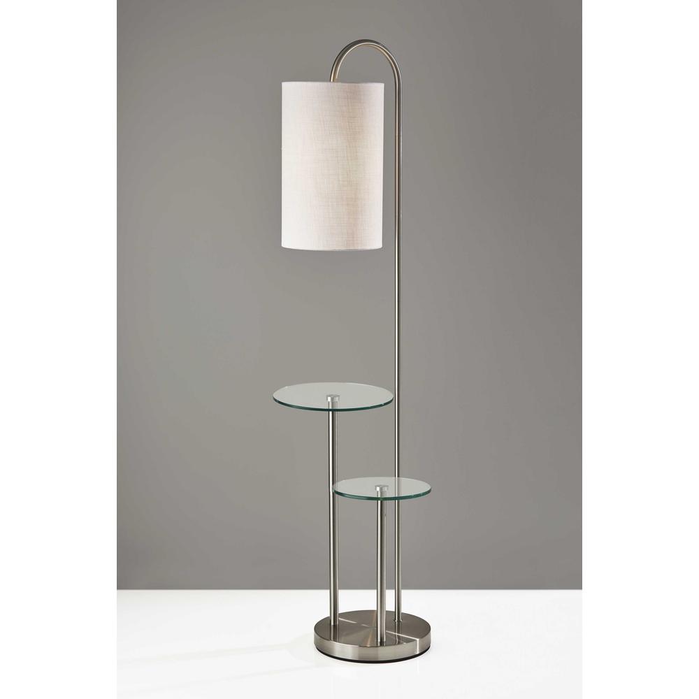 Lily Pad Glass Shelf Floor Lamp in Brushed Steel Metal. Picture 1