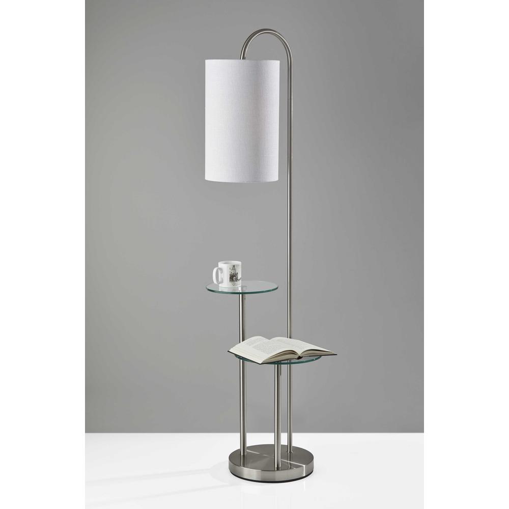 Lily Pad Glass Shelf Floor Lamp in Brushed Steel Metal. Picture 2