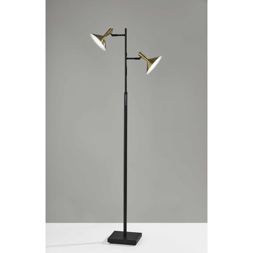 Double Brass Spotlight LED Floor Lamp in Black Metal - 372889. Picture 1