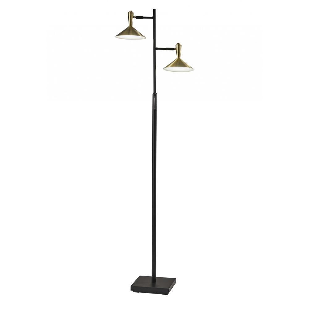 Double Brass Spotlight LED Floor Lamp in Black Metal - 372889. Picture 2