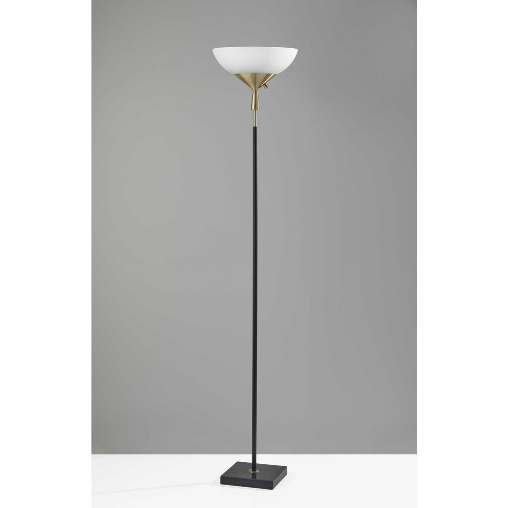 Sleek Torchiere Black Metal Frosted Alabaster Glass Shade - 372900. Picture 1