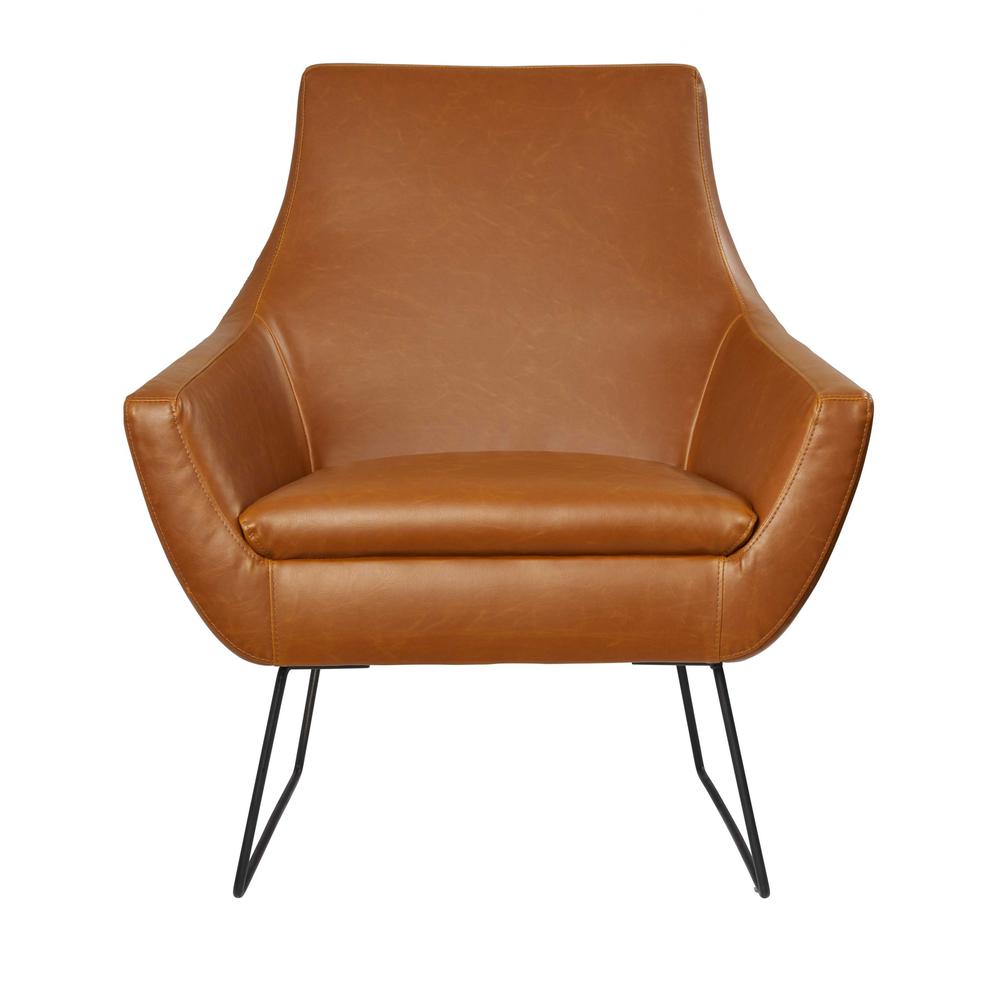 Retro Mod Distressed Camel Faux Leather Arm Chair - 372983. Picture 1