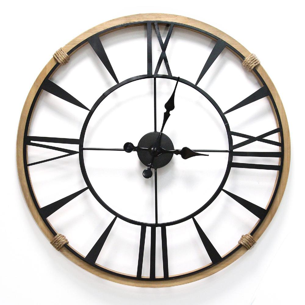Round Metal  Wood Frame Columbus  Wall Clock - 373143. Picture 1