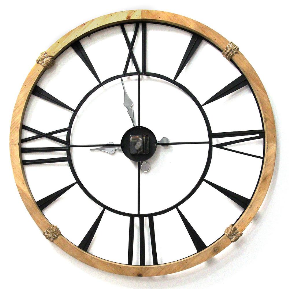 Round Metal  Wood Frame Columbus  Wall Clock - 373143. Picture 4
