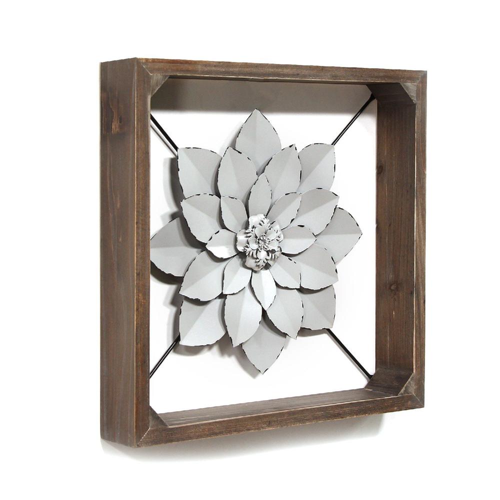 Grey Metal & Wood Framed Wall Flower - 373175. Picture 4