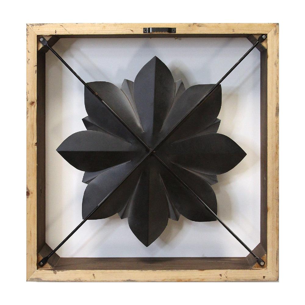 Grey Metal & Wood Framed Wall Flower - 373175. Picture 6