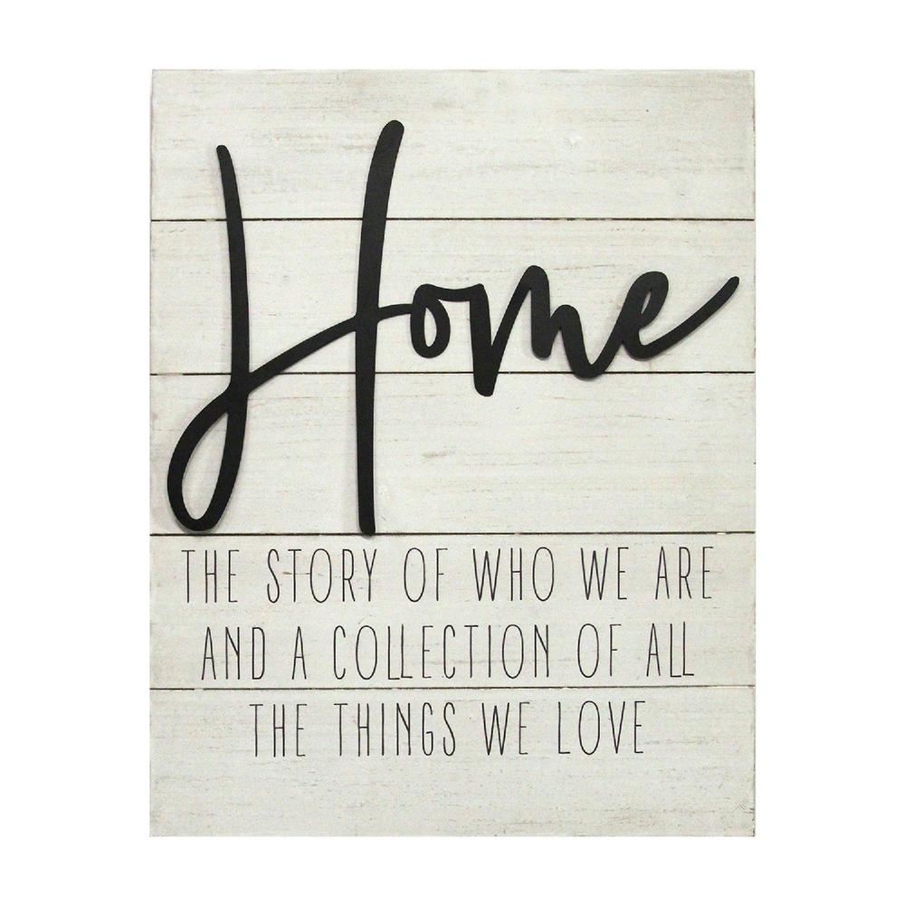 "Home" White Wood Metal Wall Decor - 373180. The main picture.