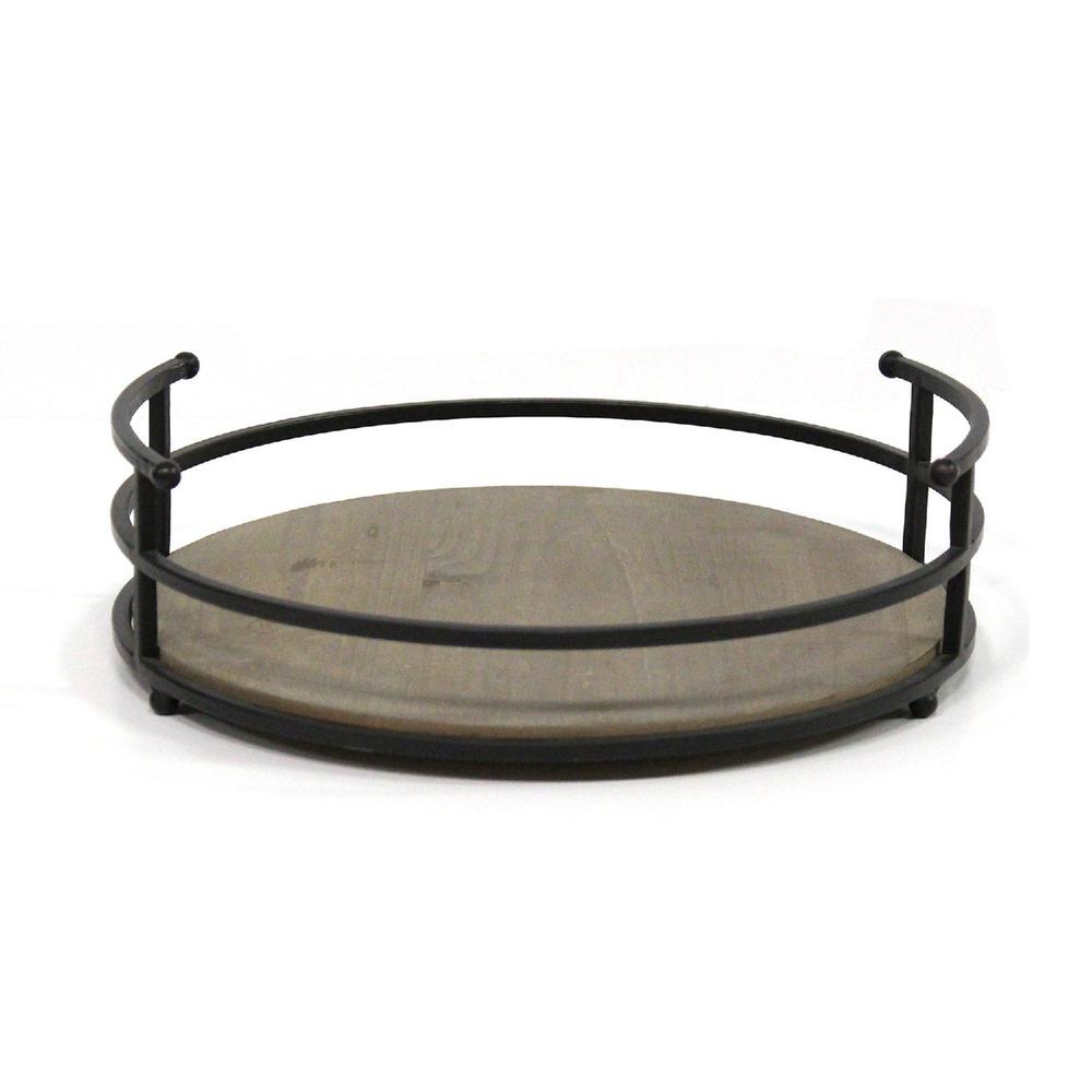 12" Round Metal Frame & Wood Tray - 373187. Picture 1