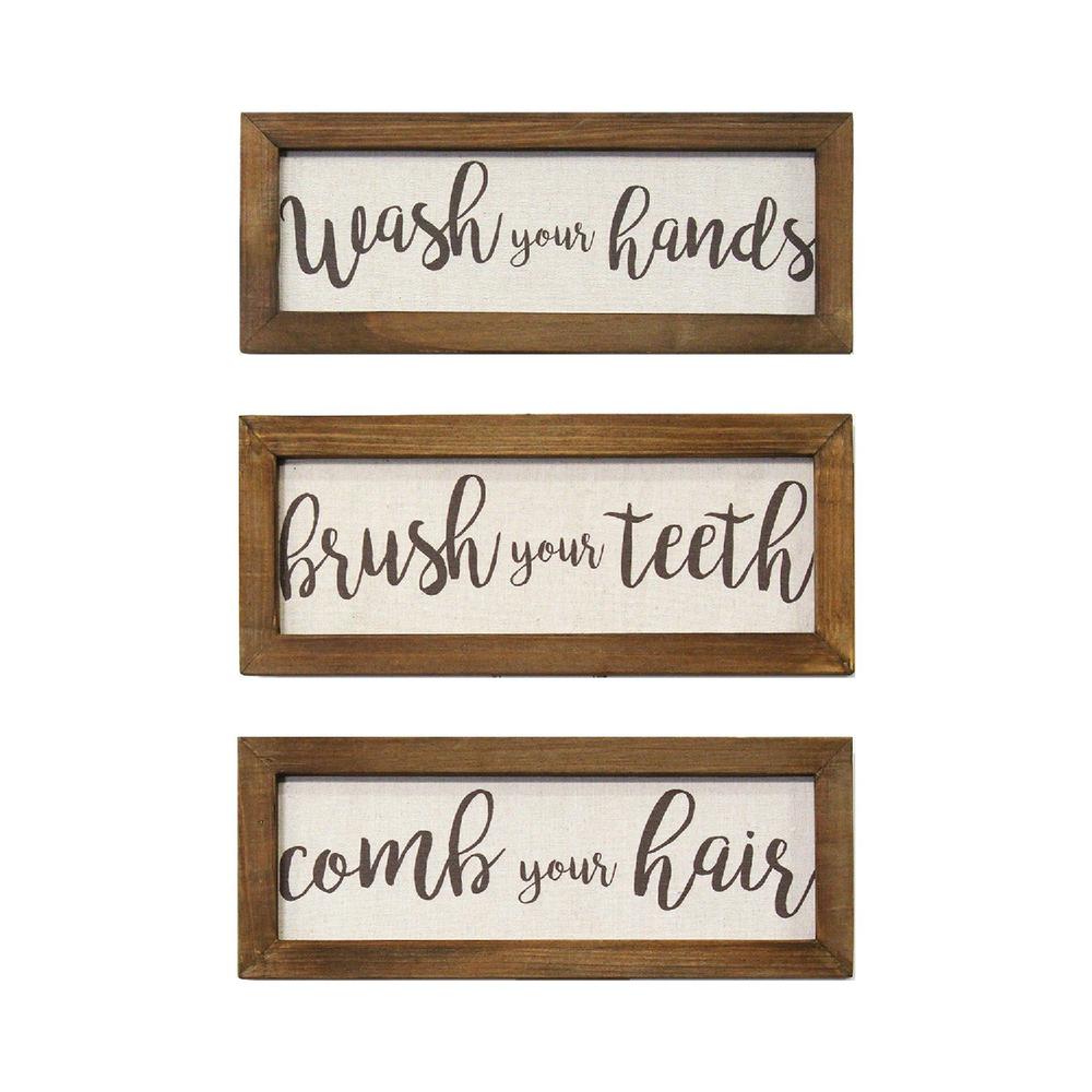 Set of 3 Linen Bathroom Rules Wood Framed Wall Art - 373199. Picture 1