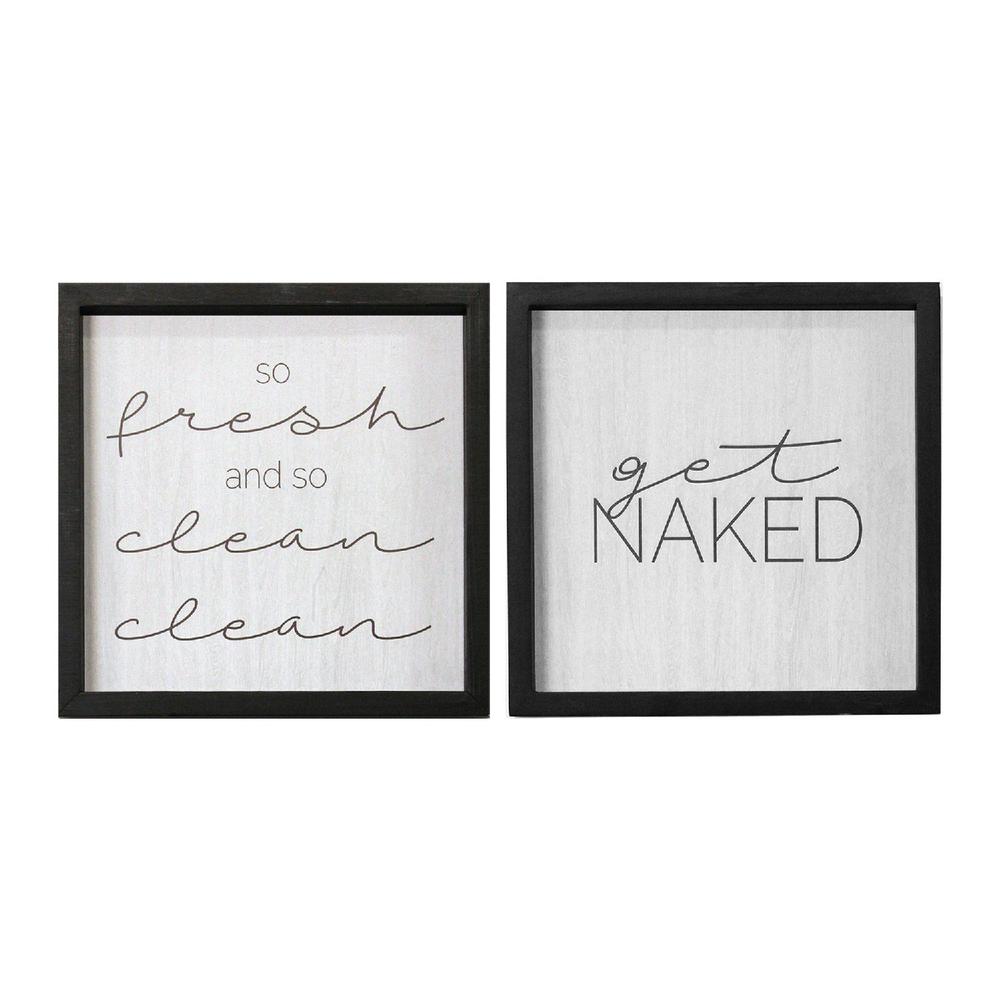 Set of 2 Get Naked  Black Wood Framed Wall Art - 373201. Picture 1