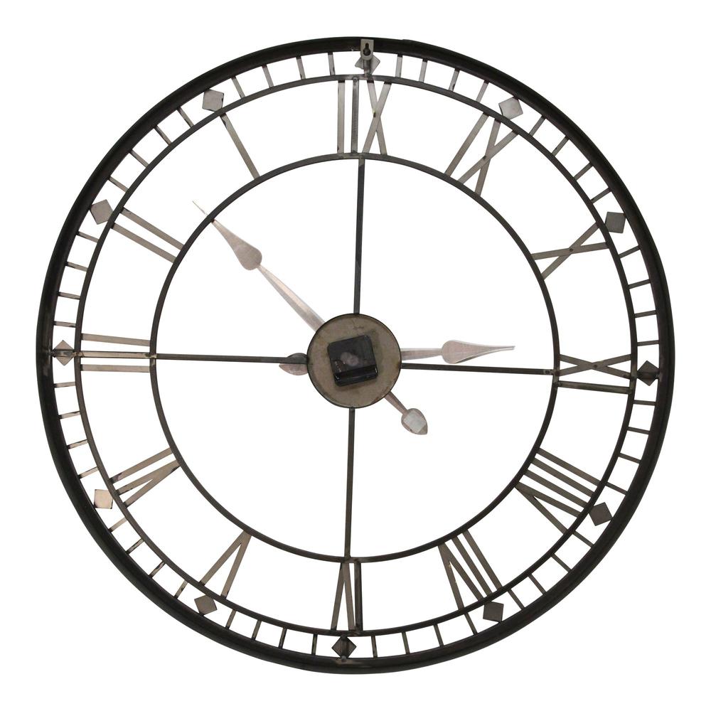Oversized Vintage Style Metal Wall Clock  Black  Gold Numerals - 373202. Picture 5
