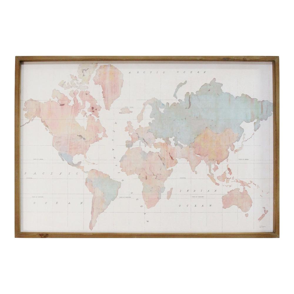 Watercolor World Map Wood Framed Wall Art - 373216. The main picture.