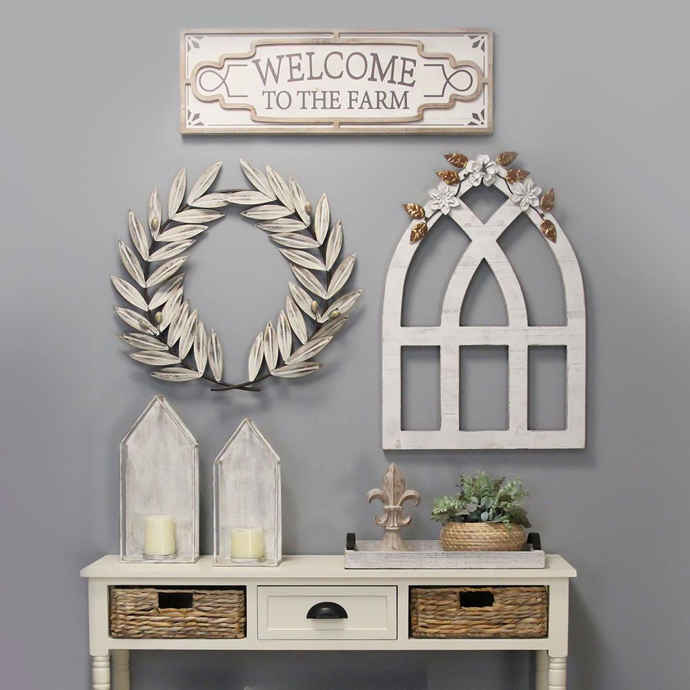Distressed White Metal Wreath Wall Decor - 373227. Picture 2