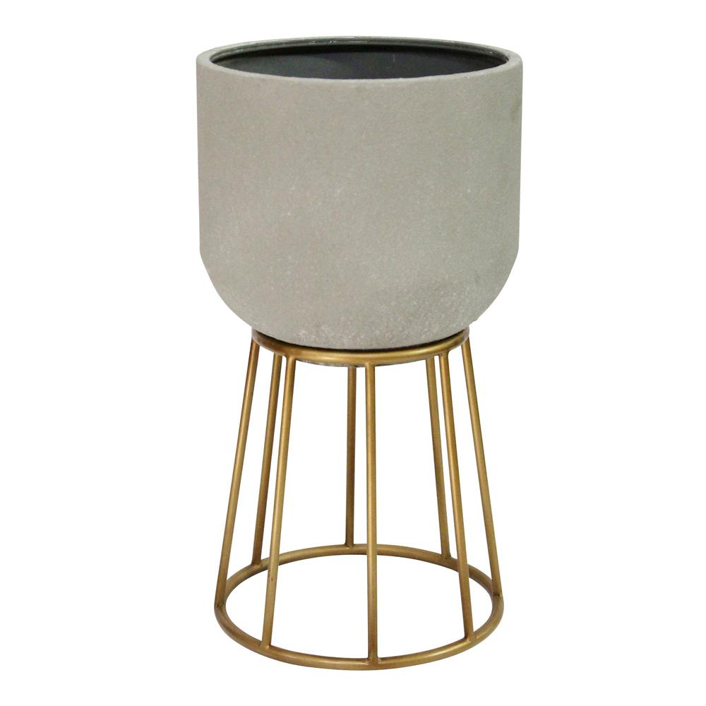 Faux Cement and Golden Metal Decorative Plant Stand - 373237. Picture 1