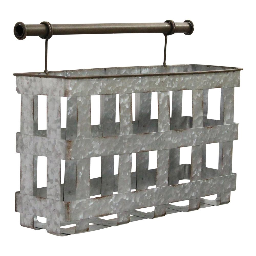 Galvanized Handcrafted Metal Wall Hanging Basket - 373257. Picture 4