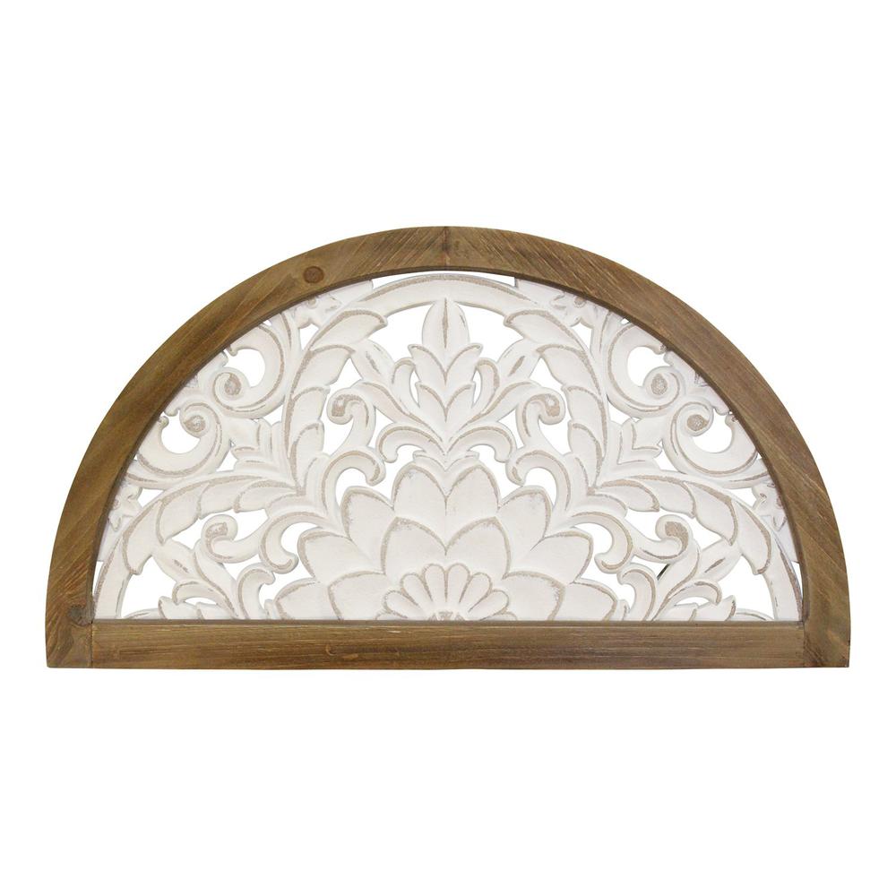 Distressed White and Natural Wood Scroll Design Over Door Wall Hanging - 373272. Picture 1