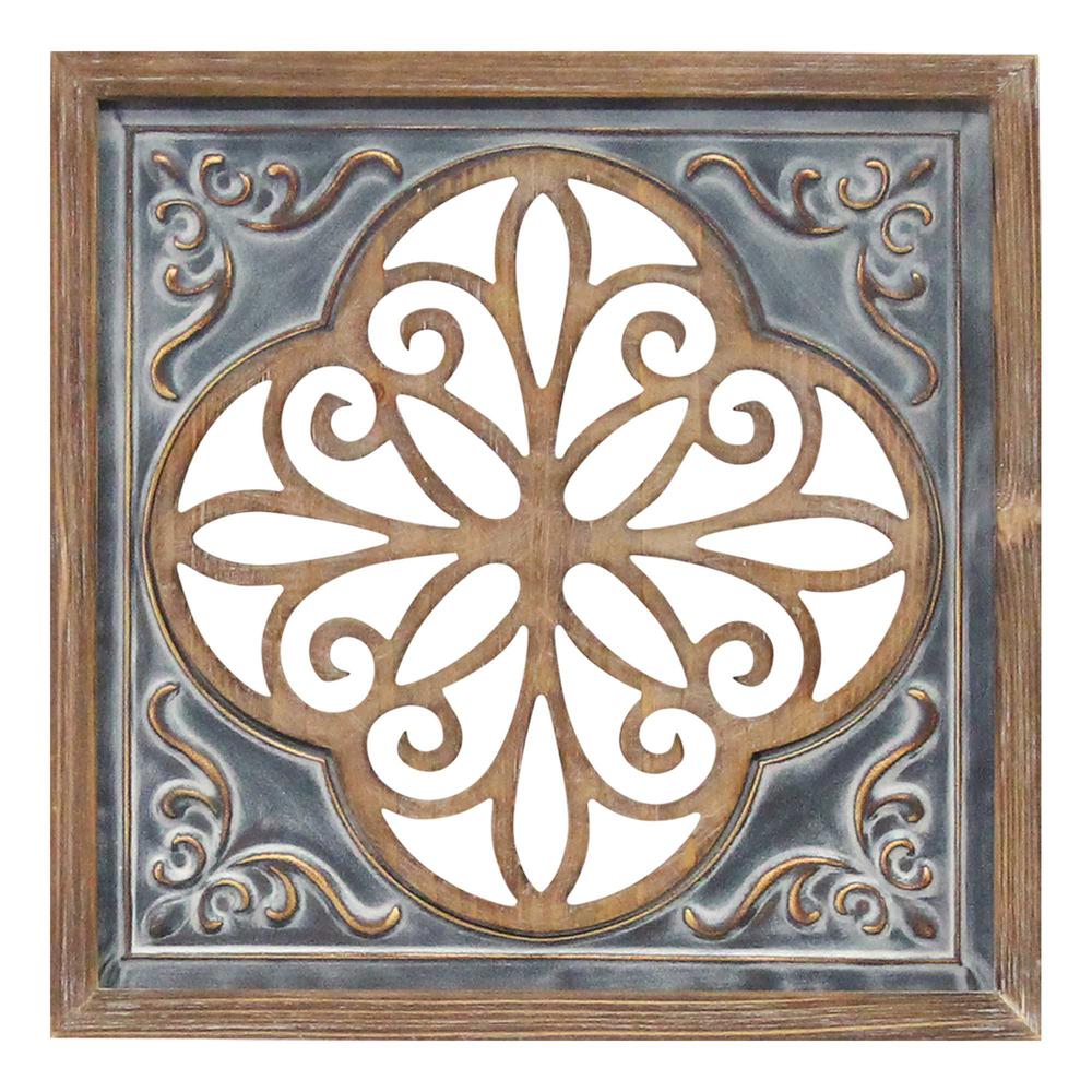 Distressed Blue Enamel Metal and Wood Framed Wall Art - 373293. Picture 1