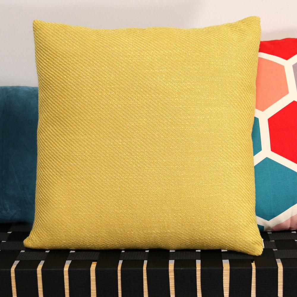 Mustard Yellow Tweed Textured Velvet Square Pillow - 373353. Picture 4
