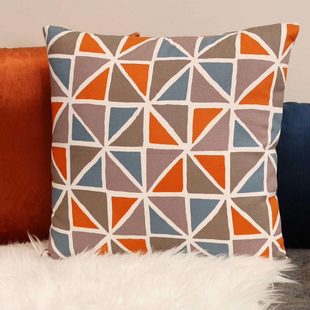 Orange and Blue Geometric Design Square Pillow - 373357. Picture 4