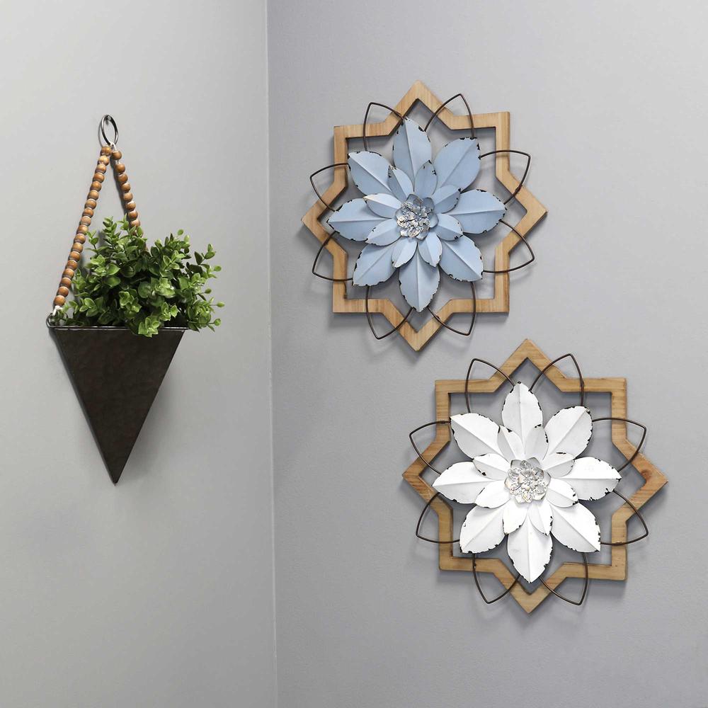 Metal White Flower & Wood Frame Wall Art - 373395. Picture 6