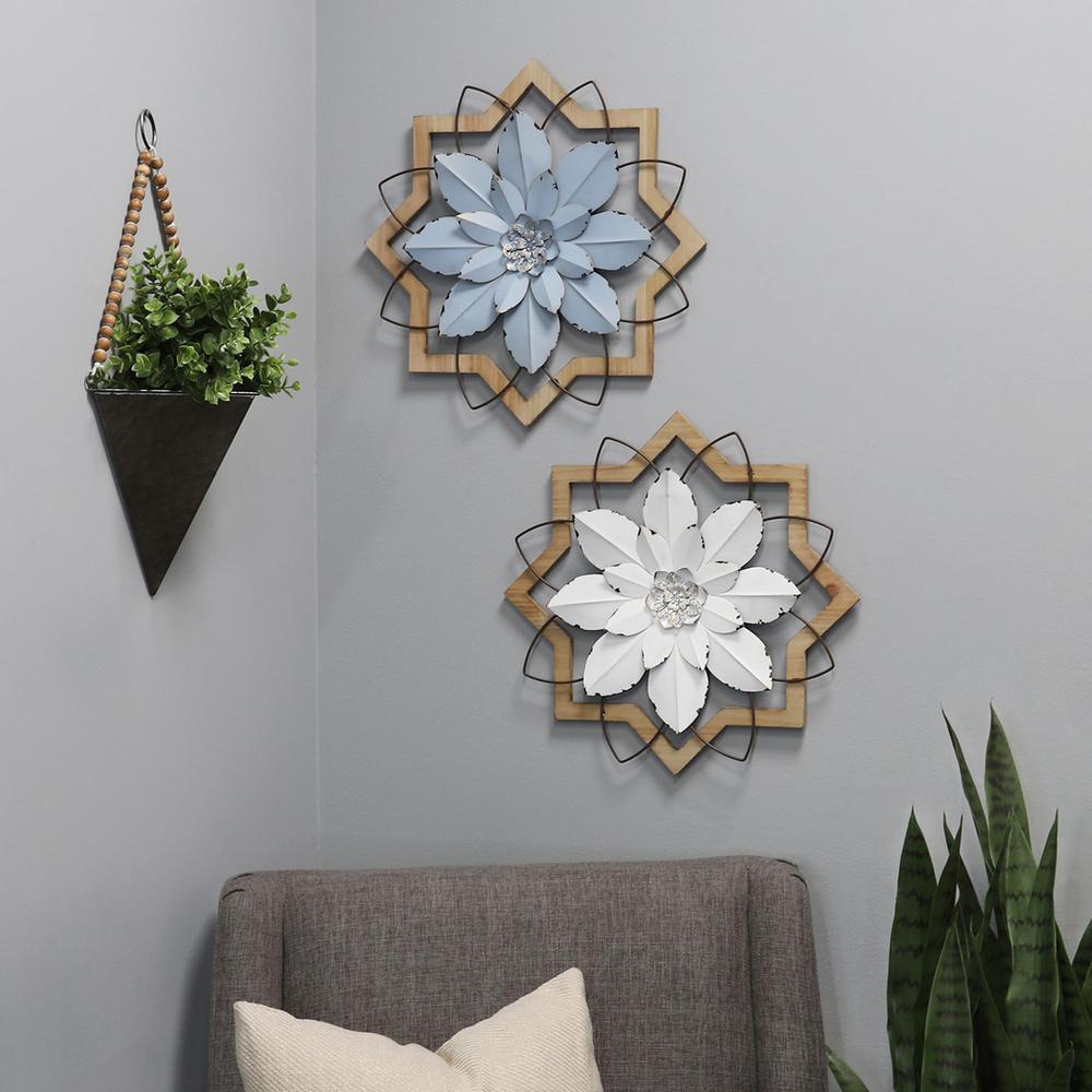Light Blue Flower Metal and Wood Framed Wall Art - 373396. Picture 2
