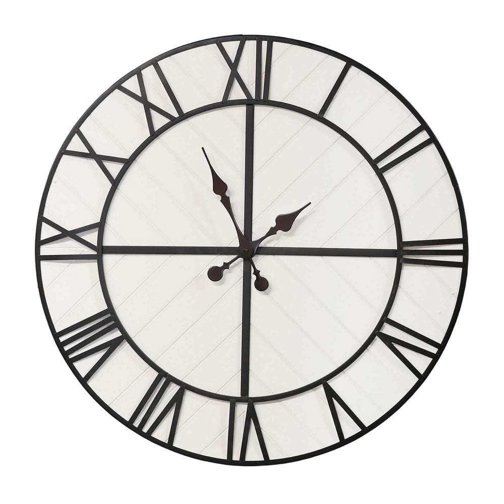 31.5" White Wood and Black Metal   Wall Clock - 373419. Picture 1