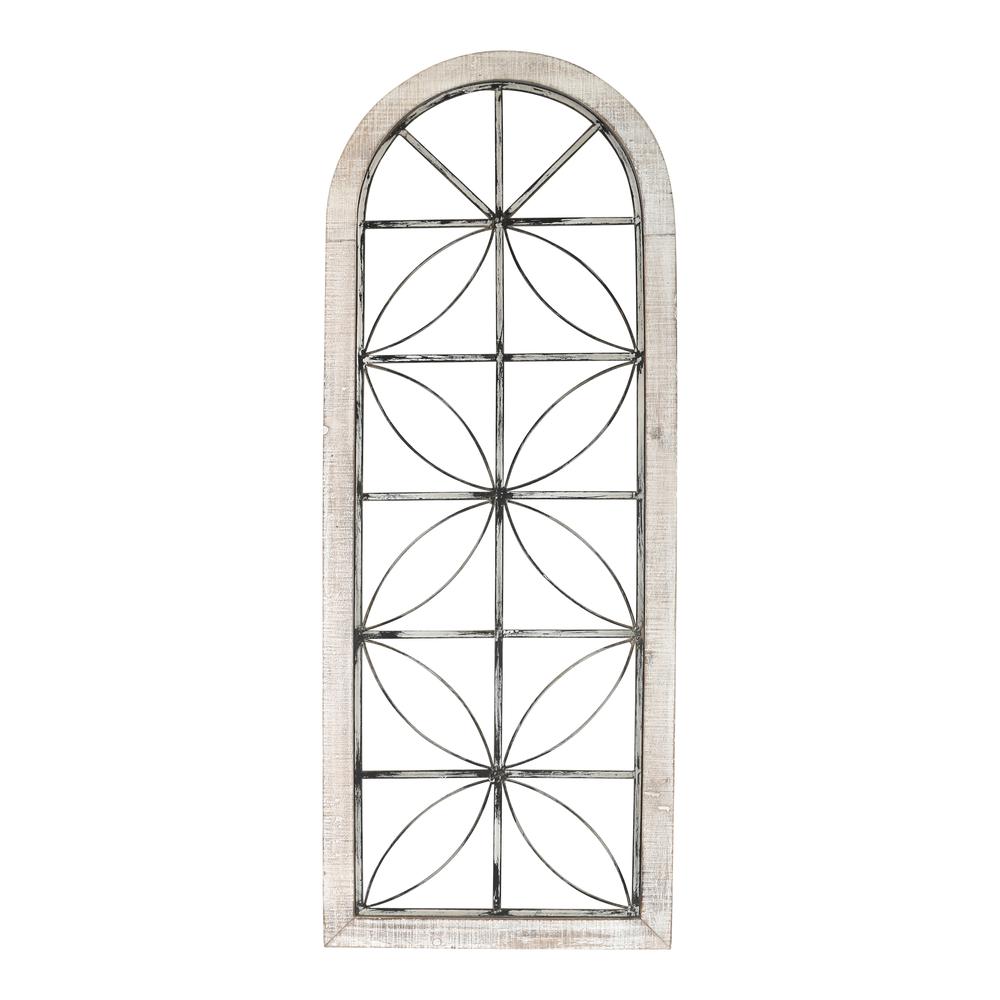 Distressed White Metal & Wood Window Panel - 373420. The main picture.