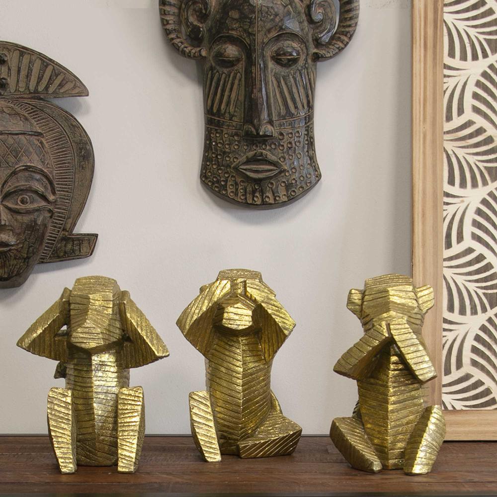 S/3 Gold Distressed Wise Monkey Sculptures - 373450. Picture 2