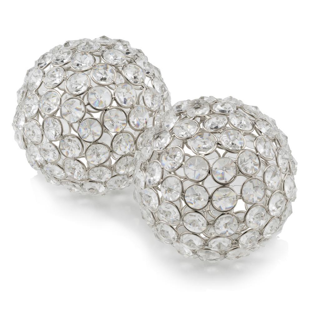 4" X 4" X 4" Silver Iron & Cristal Spheres Set Of 2 - 373744. Picture 1