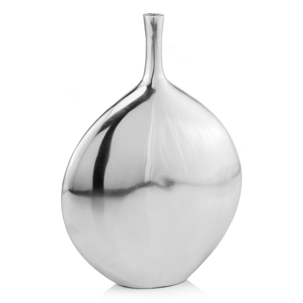 3.5" X 11.5" X 16" Silver Aluminum Large Long Neck Disc Vase - 373746. Picture 1