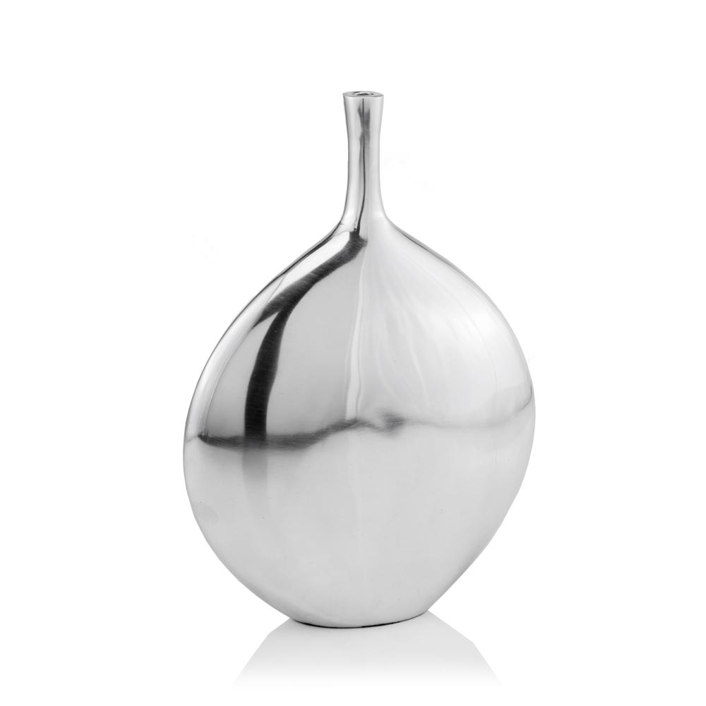 3" X 9" X 12" Silver Aluminum Meduim Long Neck Disc Vase - 373747. Picture 1