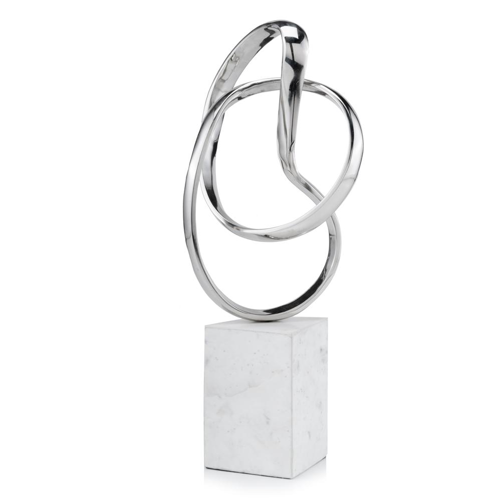 5.5" X 7.5" X 17.5" Silver and White Aluminum and Marble Abstract Sculpture - 373759. Picture 1