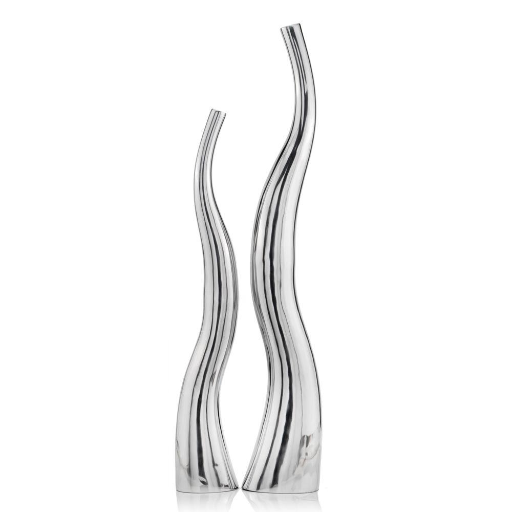 Set of 2 Modern Tall Silver Squiggly Floor Vases - 373780. Picture 1