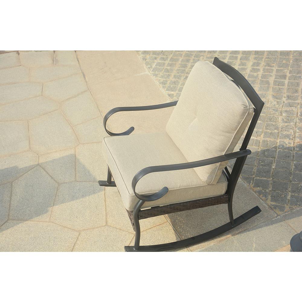 25" X 33" X 34" Black Steel Patio Rocking Chair with Beige Cushions - 374051. Picture 3
