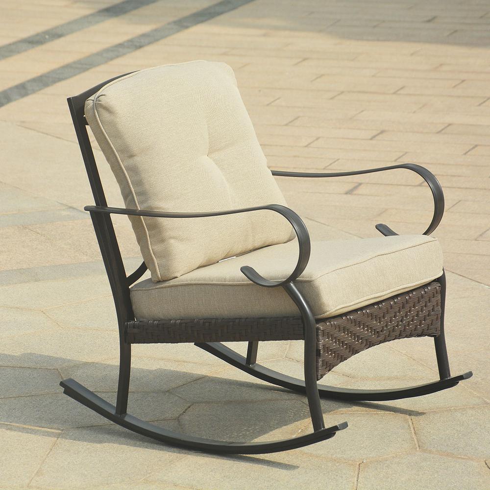 25" X 33" X 34" Black Steel Patio Rocking Chair with Beige Cushions - 374051. Picture 6