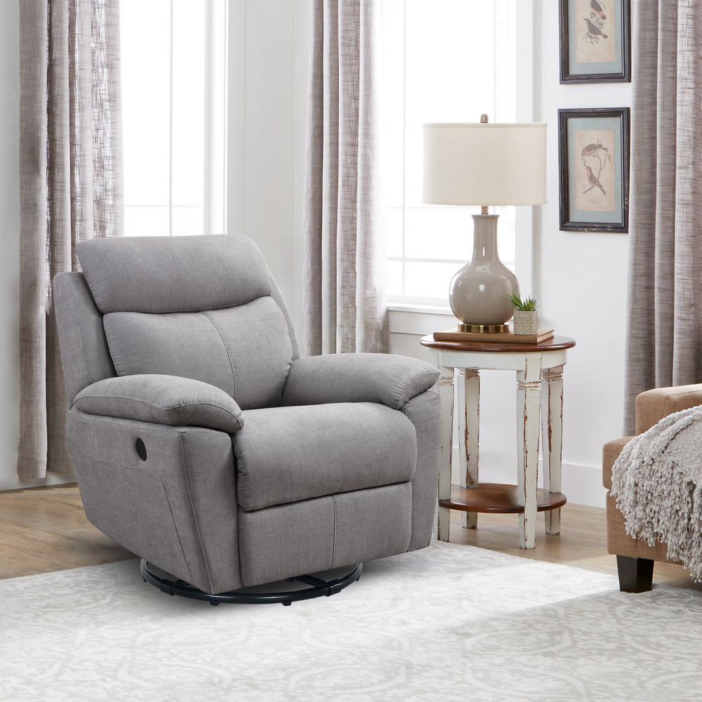 35.43" X 39.37" X 39.8" Light Grey Fabric Glider & Swivel Power Recliner with USB port - 374131. Picture 1