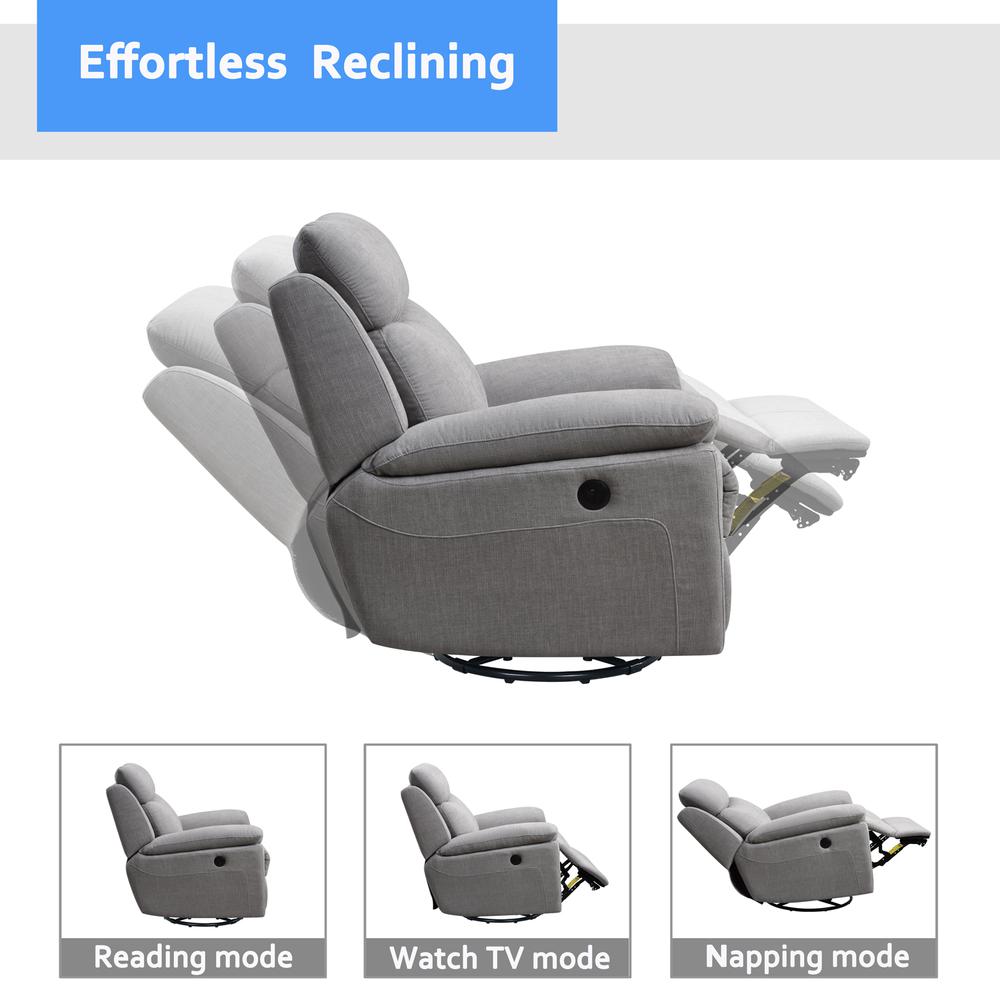 35.43" X 39.37" X 39.8" Light Grey Fabric Glider & Swivel Power Recliner with USB port - 374131. Picture 4