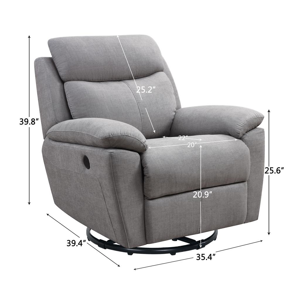 35.43" X 39.37" X 39.8" Light Grey Fabric Glider & Swivel Power Recliner with USB port - 374131. Picture 5