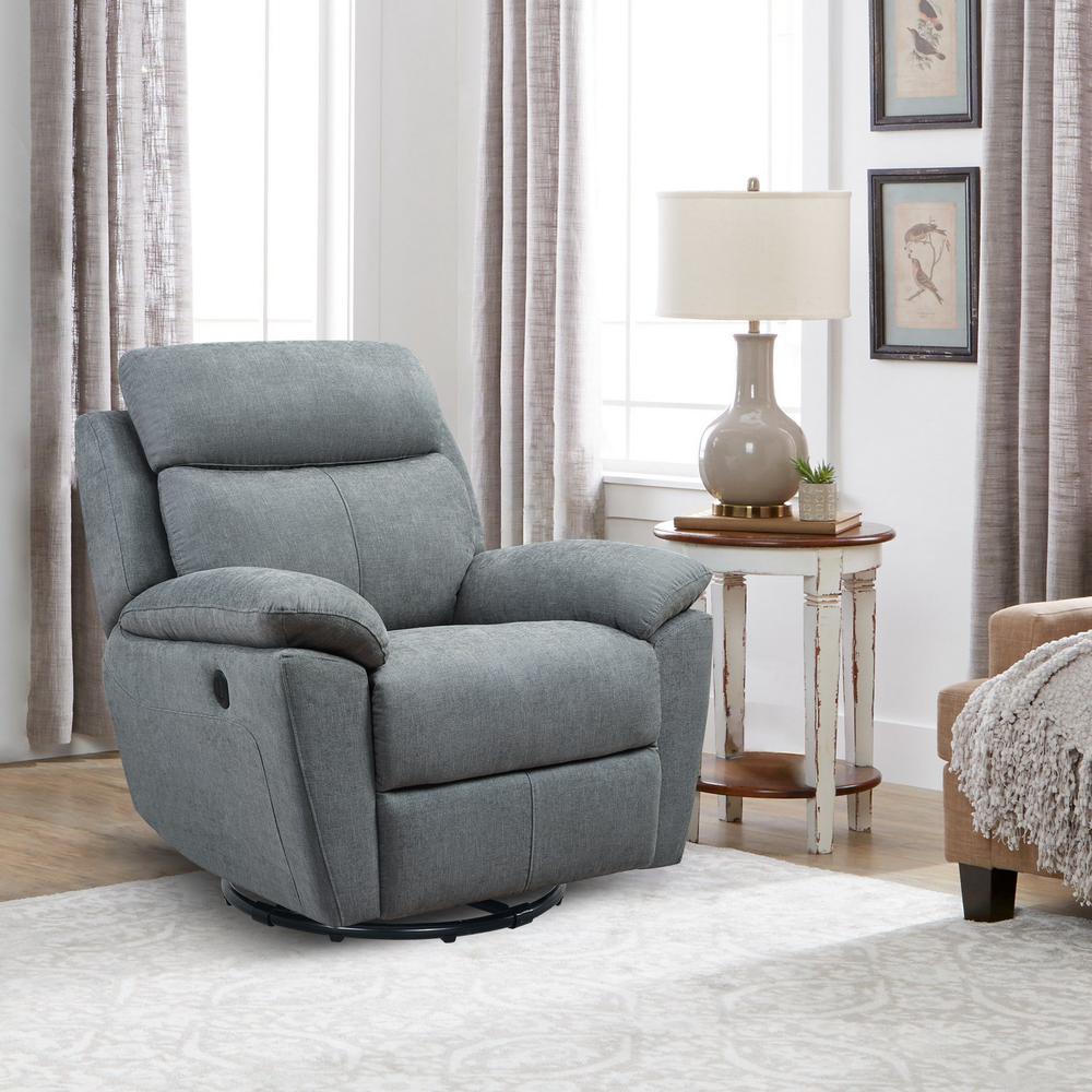35.43" X 39.37" X 39.8" Grey Green Fabric Glider & Swivel Power Recliner with USB port - 374132. Picture 1