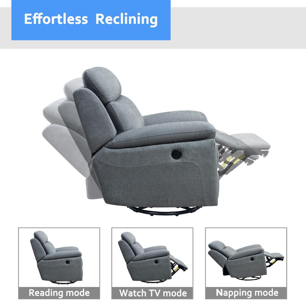 35.43" X 39.37" X 39.8" Grey Green Fabric Glider & Swivel Power Recliner with USB port - 374132. Picture 4