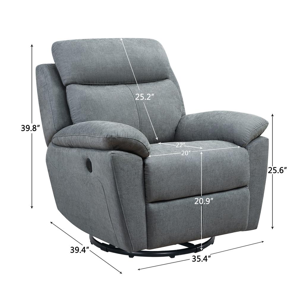 35.43" X 39.37" X 39.8" Grey Green Fabric Glider & Swivel Power Recliner with USB port - 374132. Picture 5