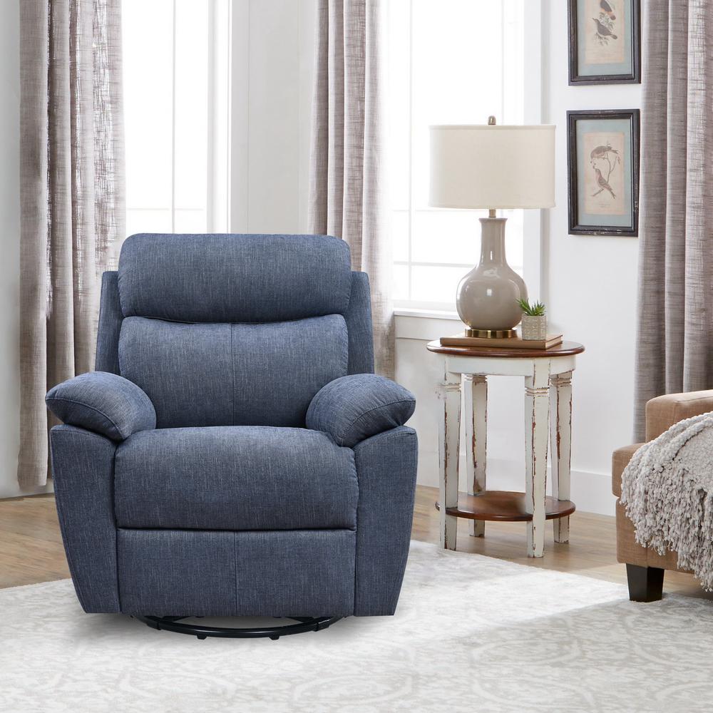 35.43" X 39.37" X 39.8" Blue Fabric Glider & Swivel Power Recliner with USB port - 374133. Picture 2