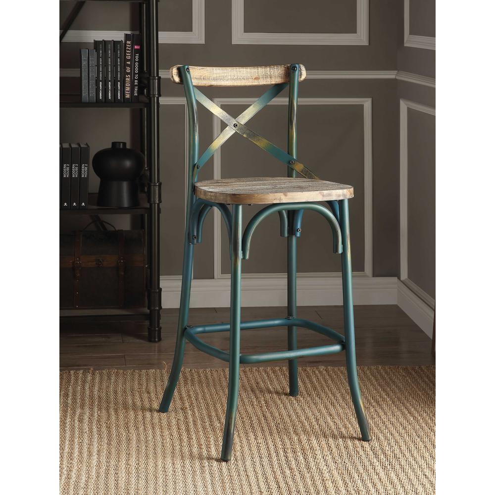 Antique Turquoise & Oak Wood Bar Chair - 374253. Picture 1