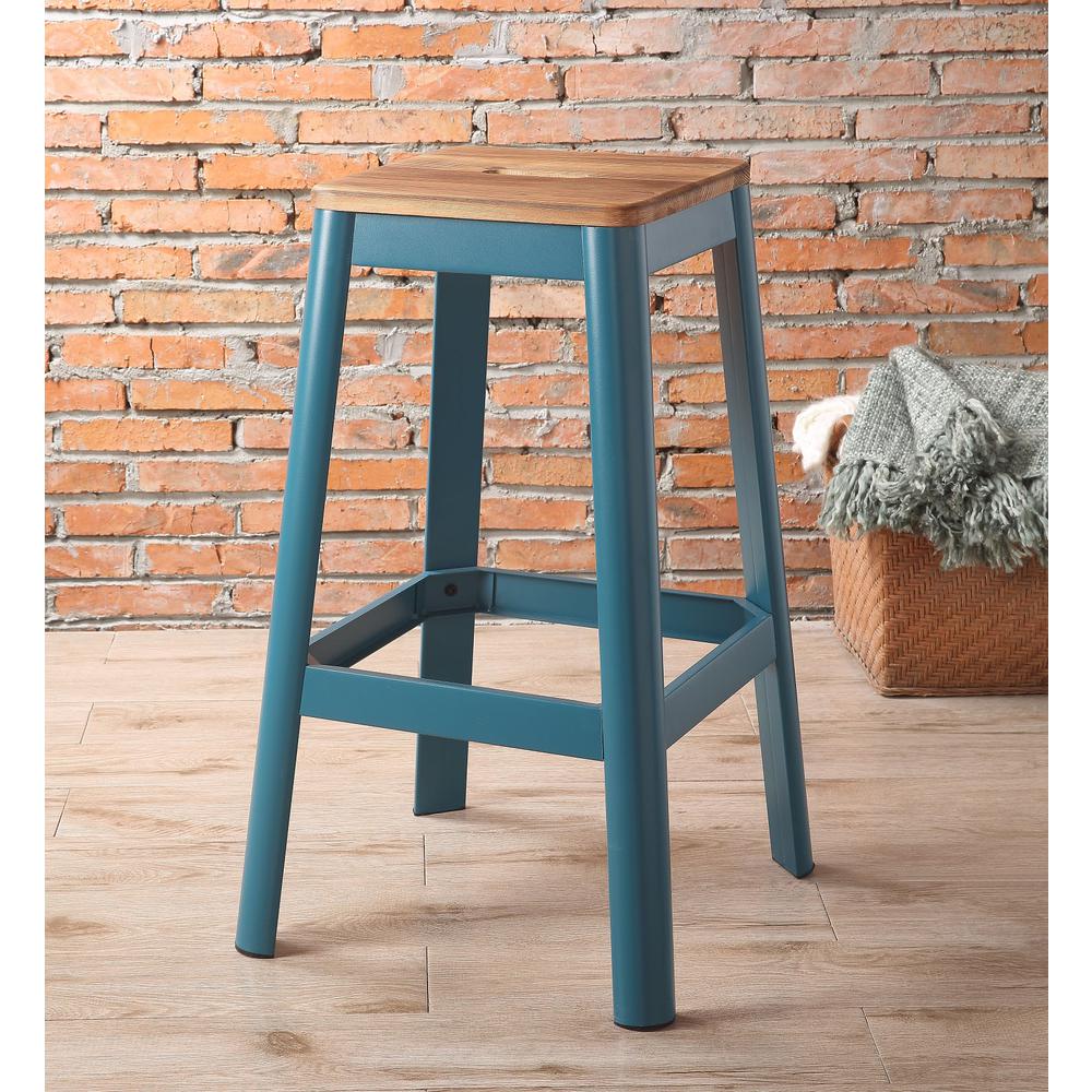 Contrast Teal and Natural Wood Bar Stool - 374268. Picture 2