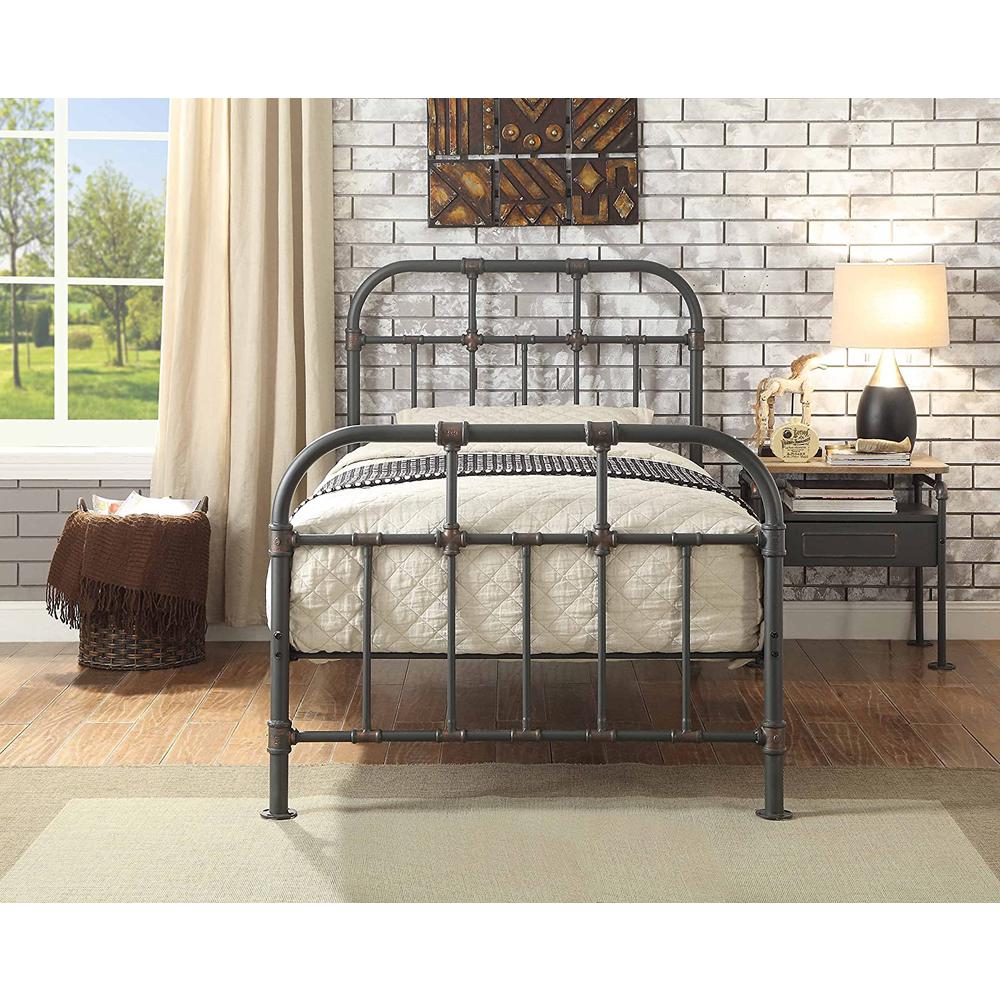 Gray Industrial Pipe Design Twin Bed Frame - 374292. Picture 1