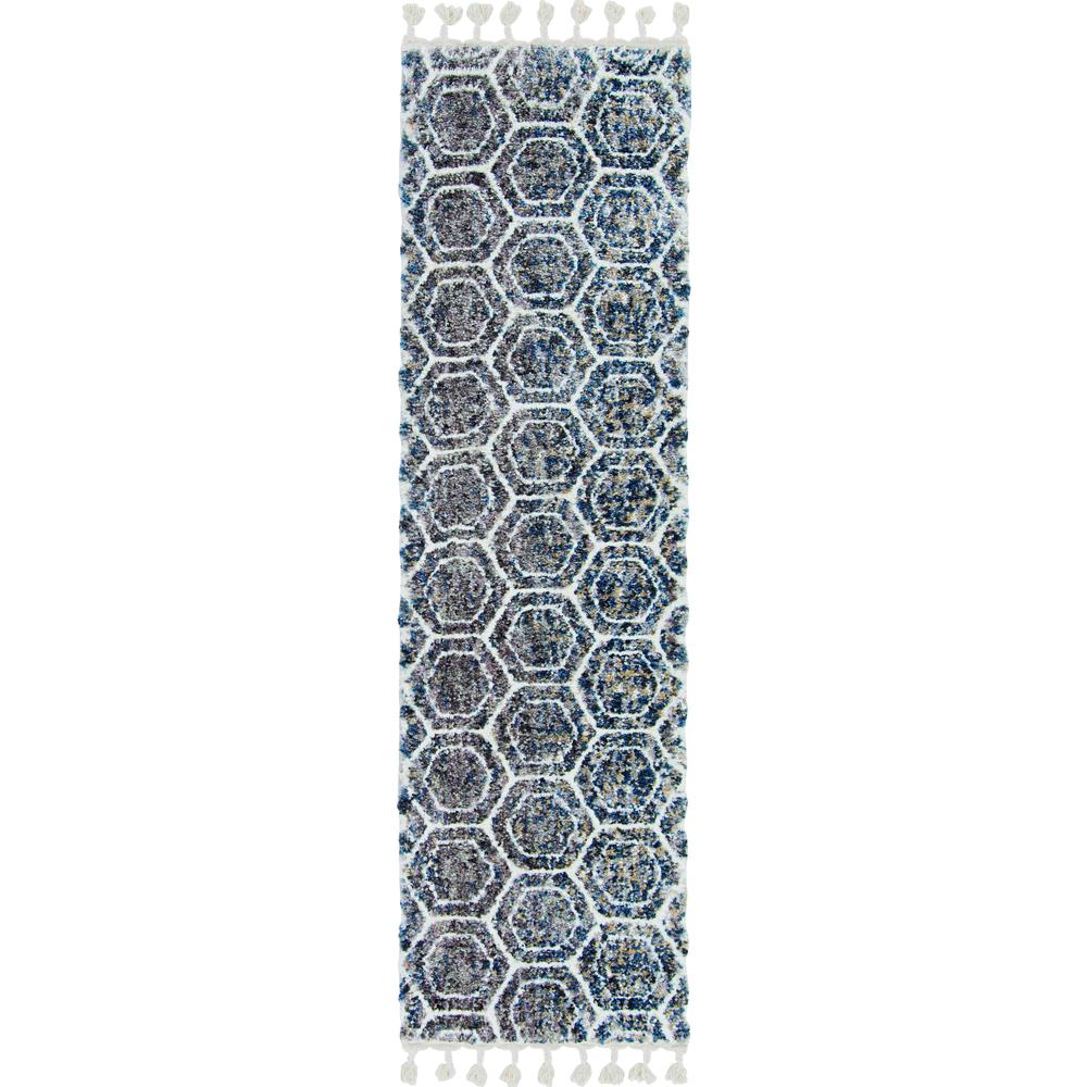 2' x 7' Grey or Teal Geometric Hexagon Runner Rug with Fringe - 374386. Picture 3