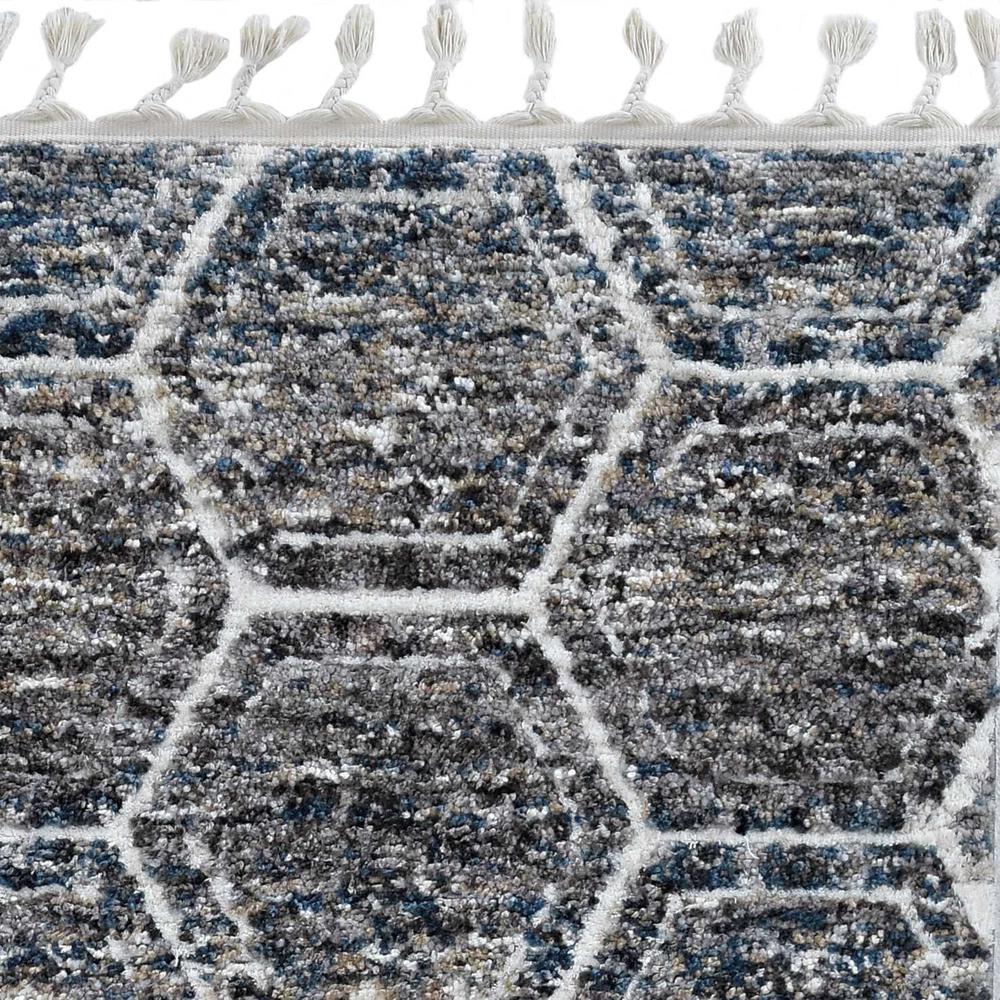 2' x 7' Grey or Teal Geometric Hexagon Runner Rug with Fringe - 374386. Picture 4