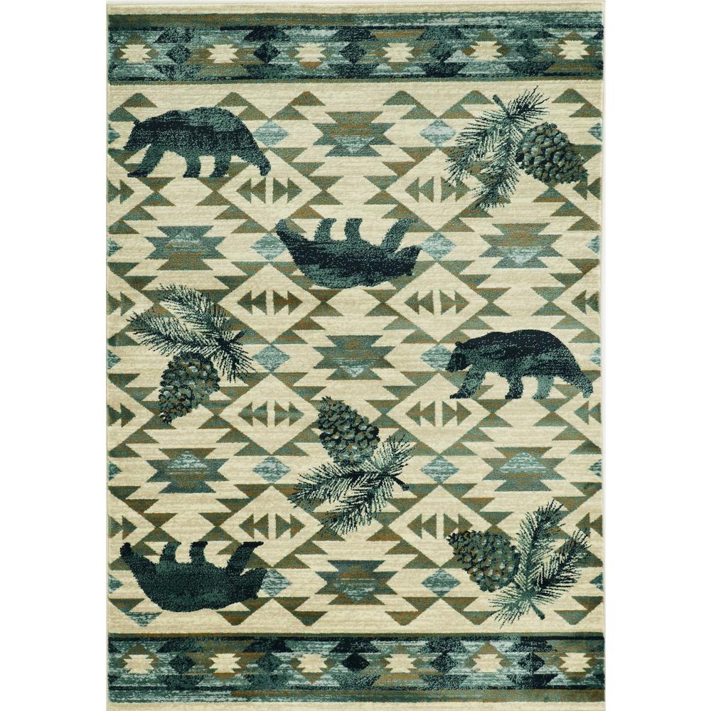 8'x10' Ivory Blue Machine Woven Geometric Lodge Indoor Area Rug - 374411. Picture 2