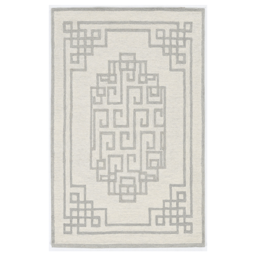 5'x7' Ivory Grey Hand Tufted Bordered Greek Key Indoor Area Rug - 374674. Picture 1