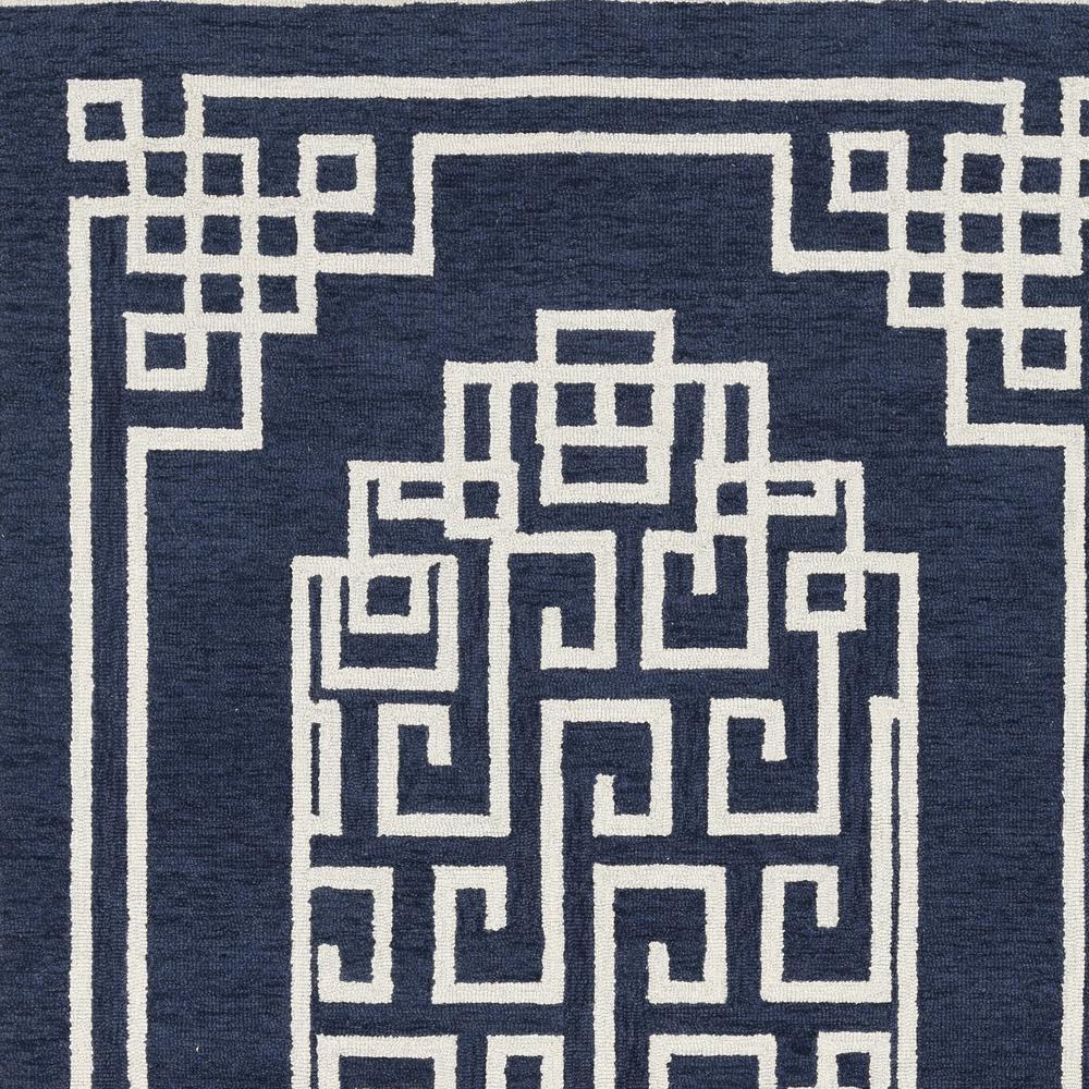 3'x5' Navy Blue Ivory Hand Tufted Greek Key Medallion Indoor Area Rug - 374678. Picture 1